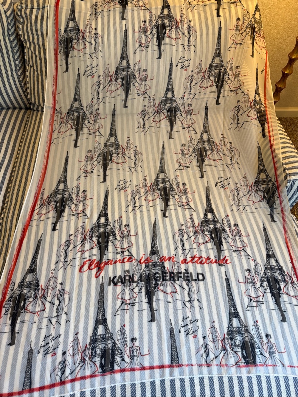 KARL LAGERFELD🇫🇷🥖Parisian Eiffel TowerChiffon-like,lightweight Wrap Scarf❤️🖤RARE